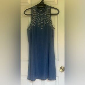 Speechless Blue Silver Embroidered Halter Sheath Denim Dress Sz XL